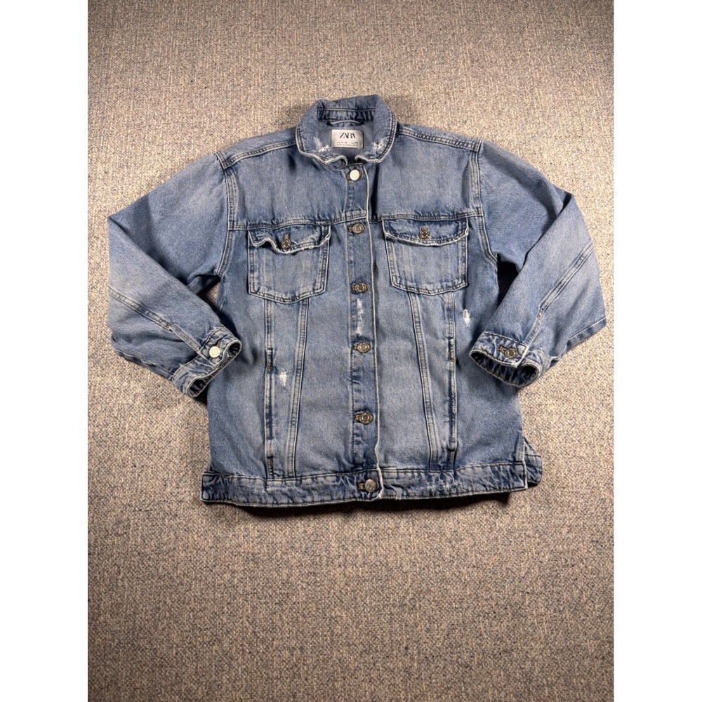 Zara Denim Jacket Distressed Blue Button Up Girls Size 11 12